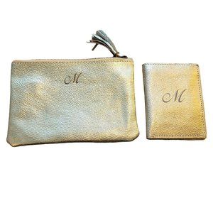 Gold Tone Clutch and Wallet Set Monogrammed "M" DH668